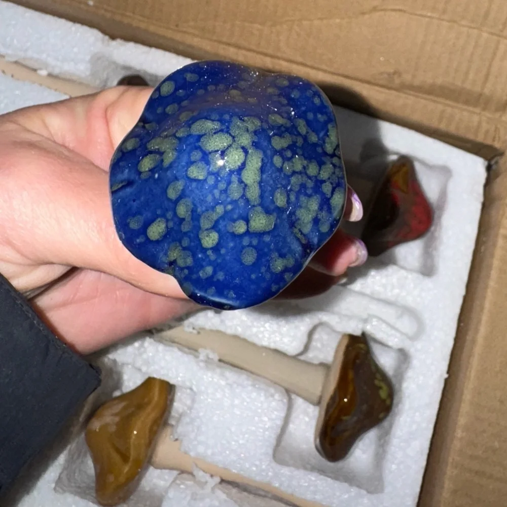 Colorful Ceramic hand made Mushrooms set of 8 well packaged; colors vary! New! - Picture 4 of 12